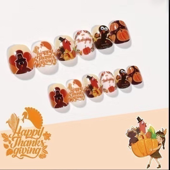 Thanksgiving Turkey 24 Piece False Nail Set - Picture 1 of 2